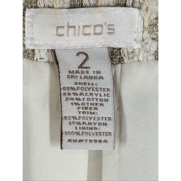 Chico’s Ecru Silver Tonal Tweed Long Sleeve Jacket Shrug size 2/Large 12 - Picture 3 of 10